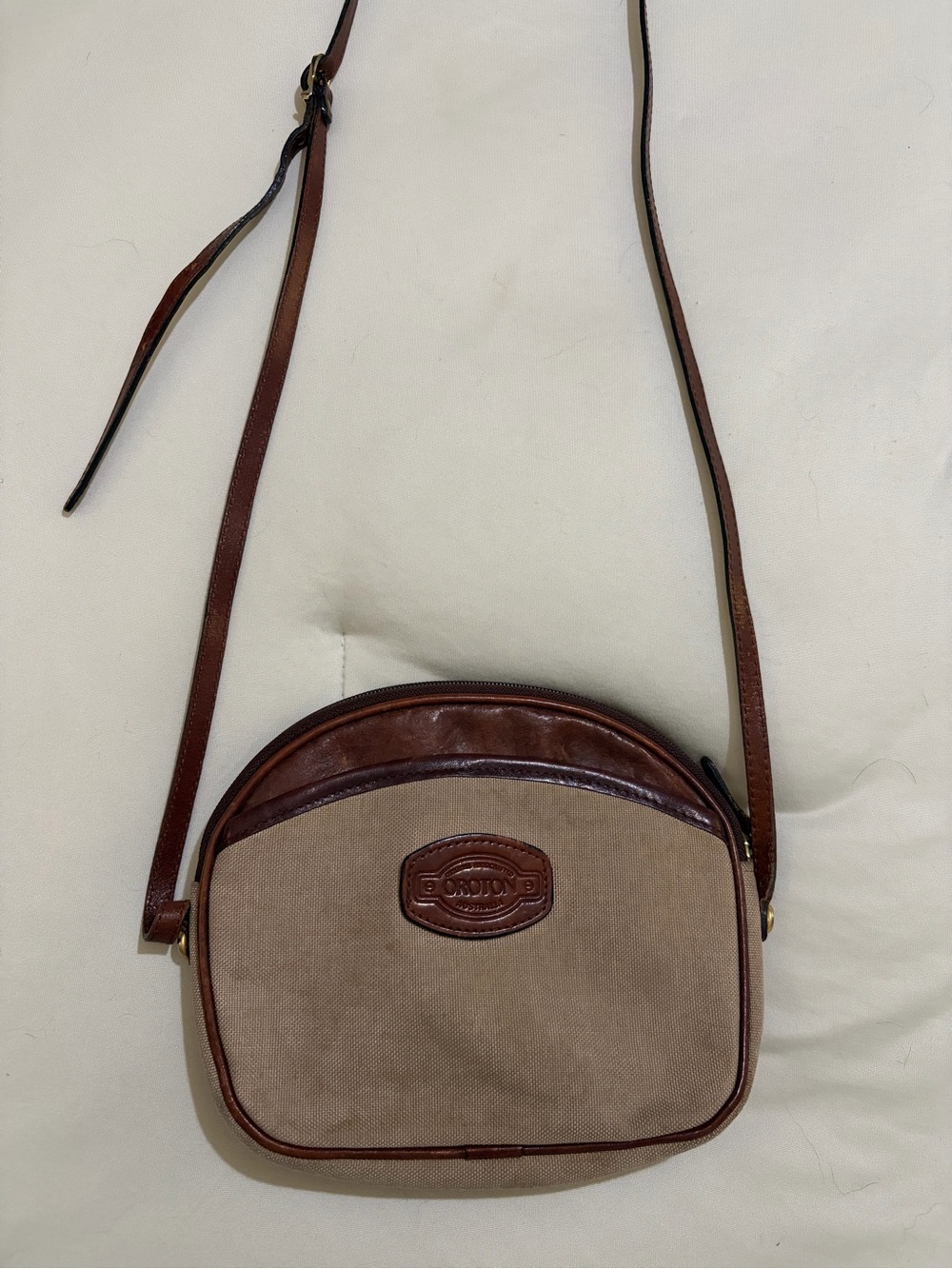Vintage Oroton Australia Brown and Tan Canvas Leather Crossbody Bag